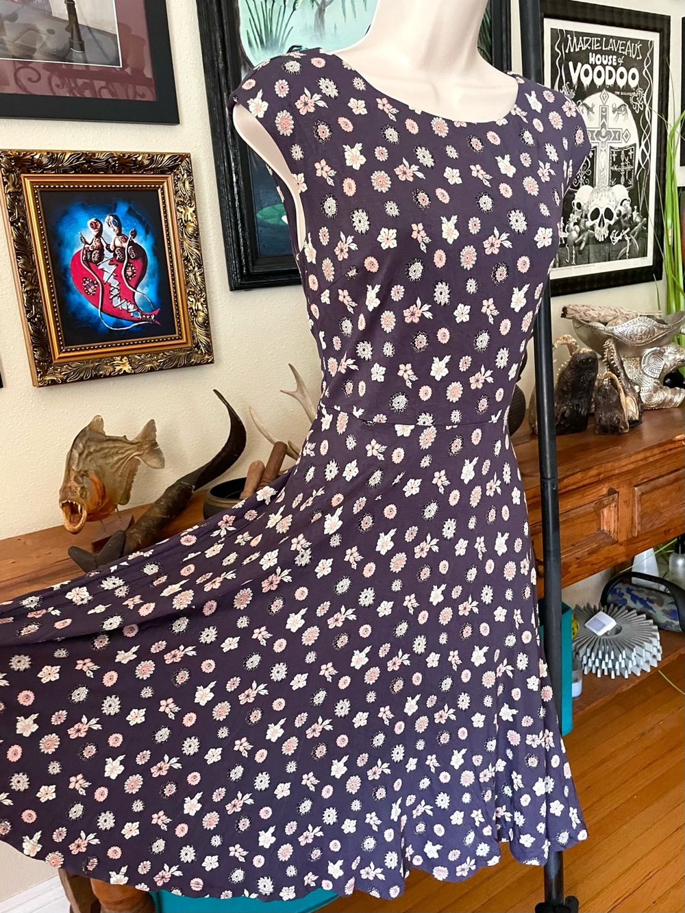 Ann Taylor LOFT Purple Floral Fitted Summer Dress Small